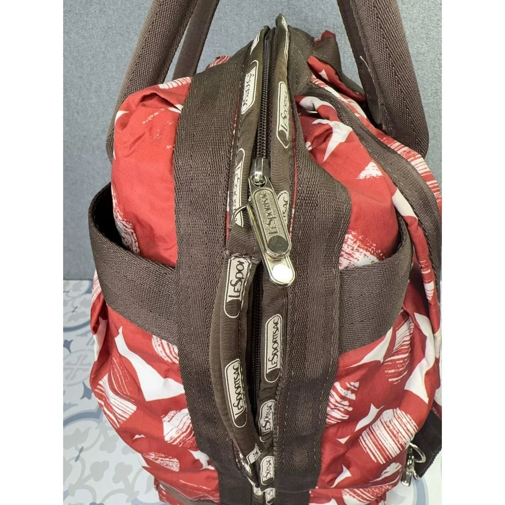 LeSportsac Red Abstract Print Backpack Duffel Bag Travel Weekender Large‎ Zip
